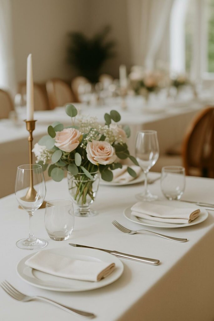 Table élégante dressée pour un événement traiteur à domicile